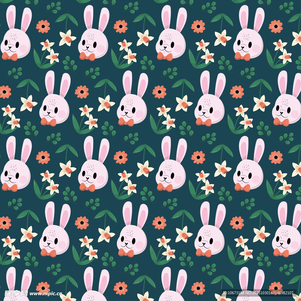 兔子花卉图案背景图