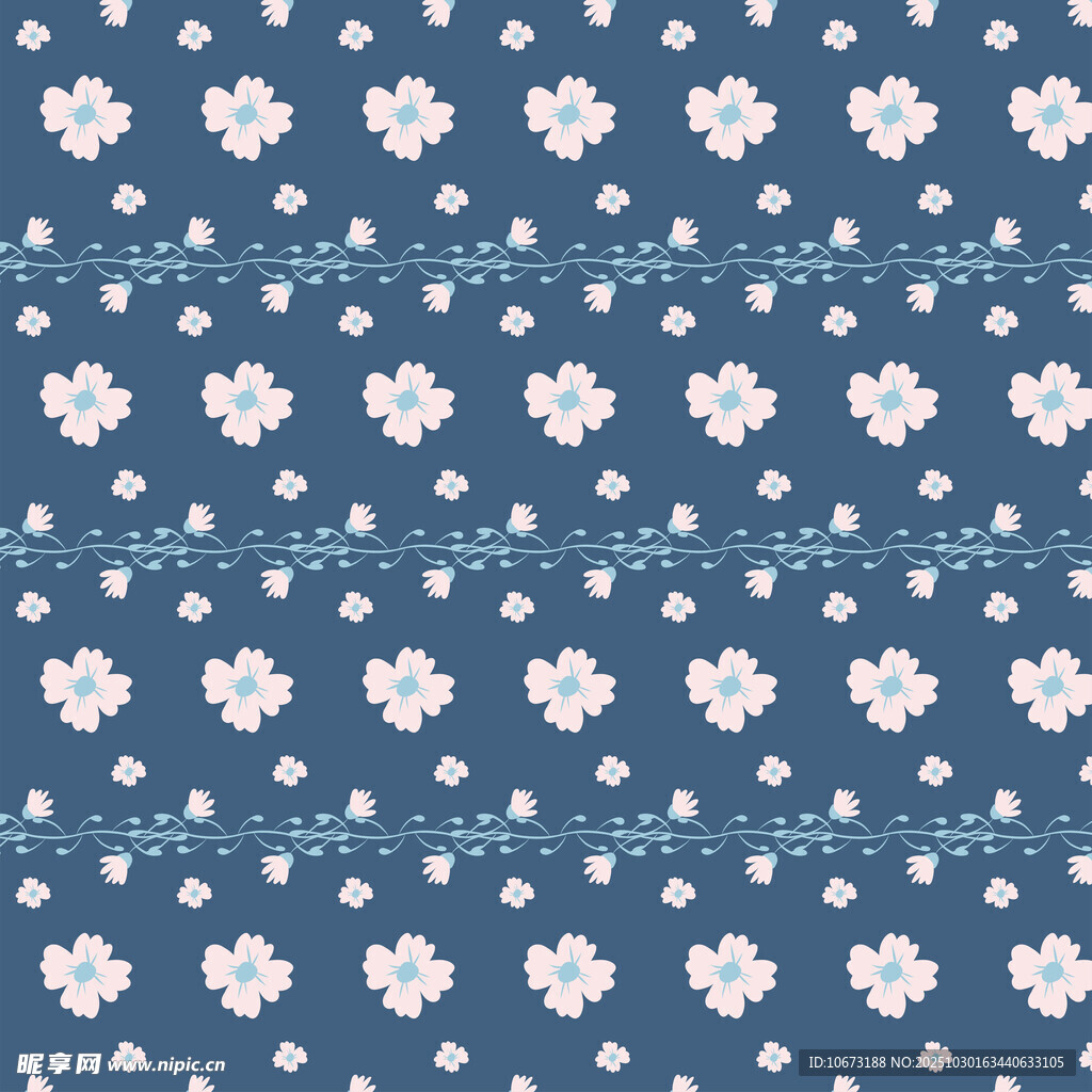 蓝底白花简约花卉图案