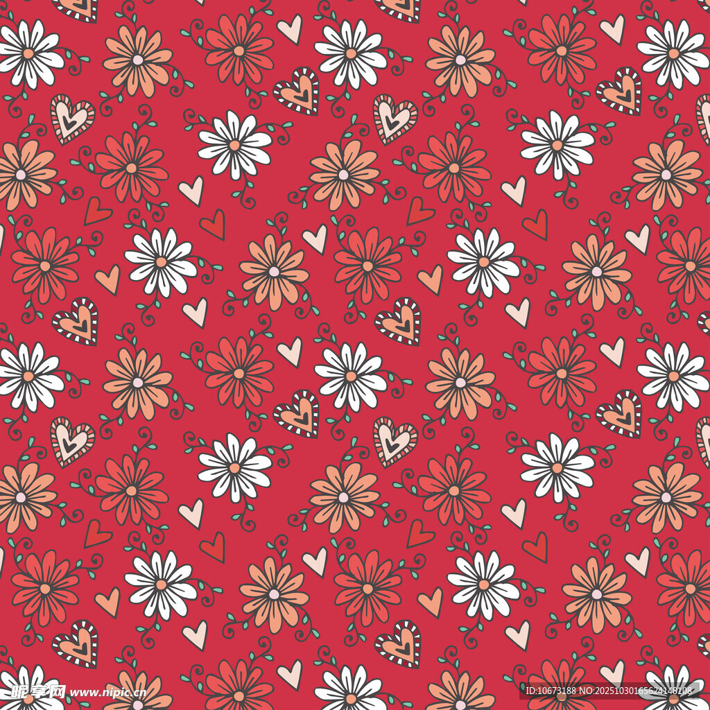 红色花卉图案无缝背景