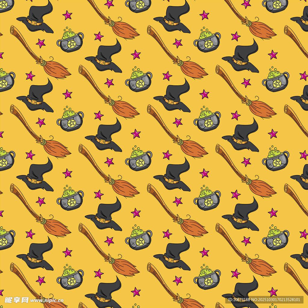 万圣节元素图案的黄色背景