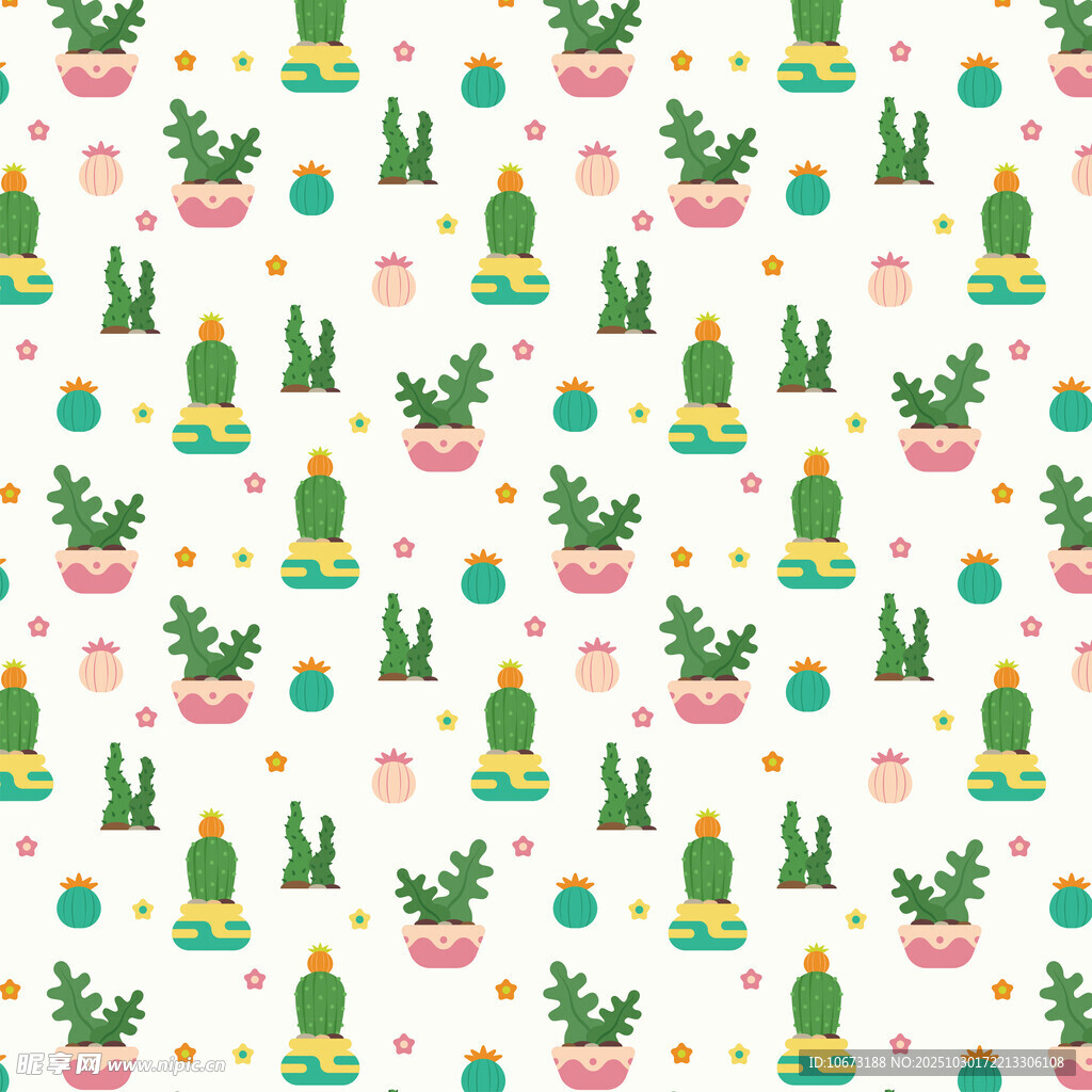 可爱仙人掌图案无缝背景