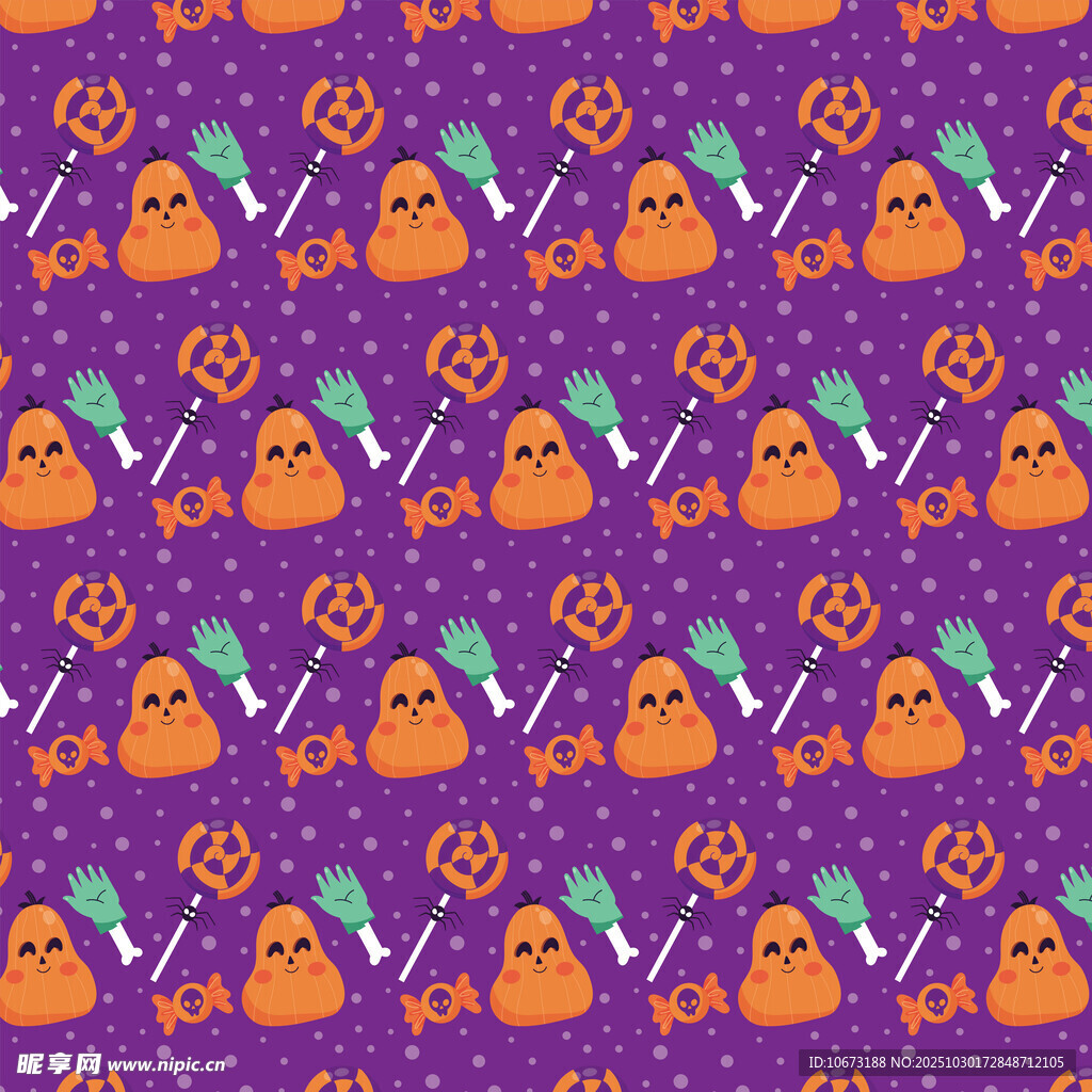 紫色背景万圣节元素图案