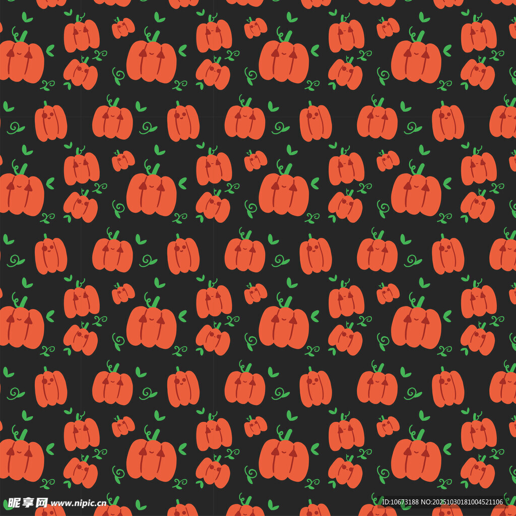 南瓜图案黑色背景布料