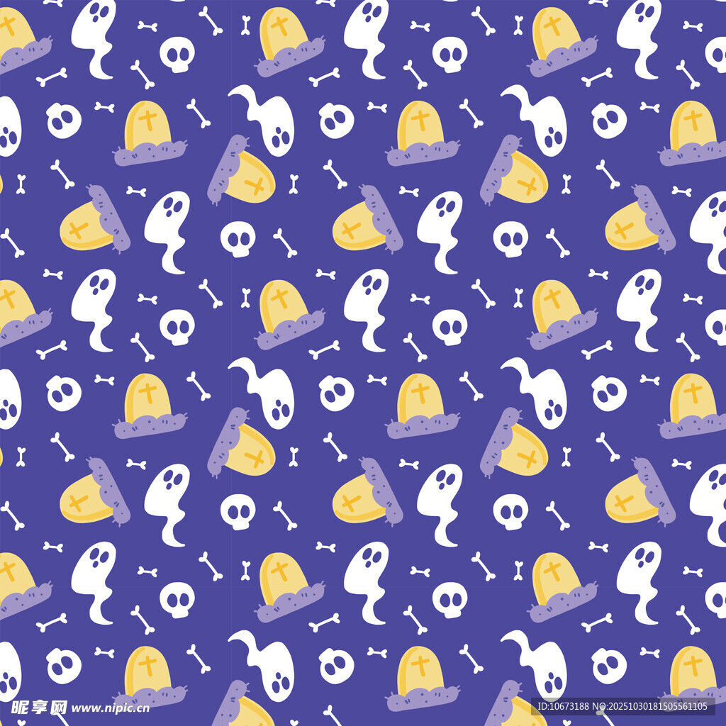 紫色背景万圣节元素图案