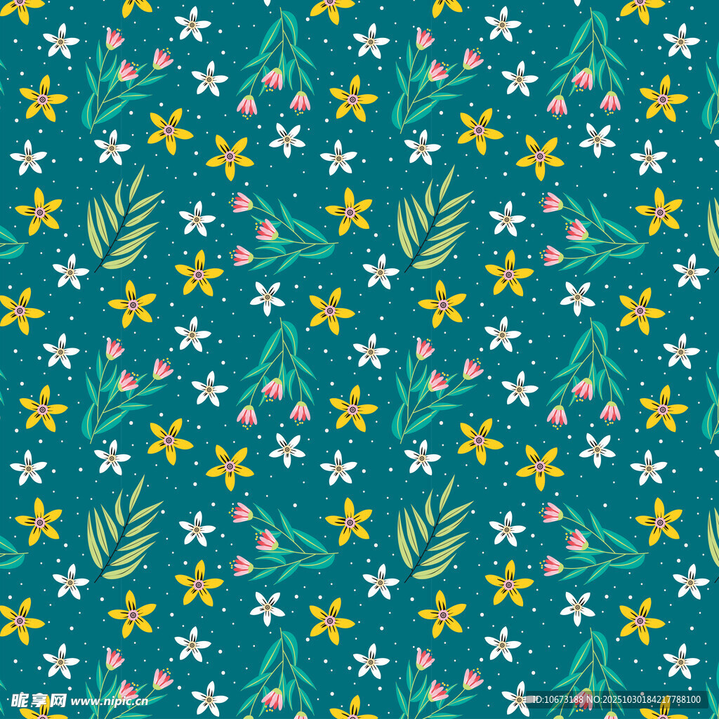 清新碎花绿植图案背景