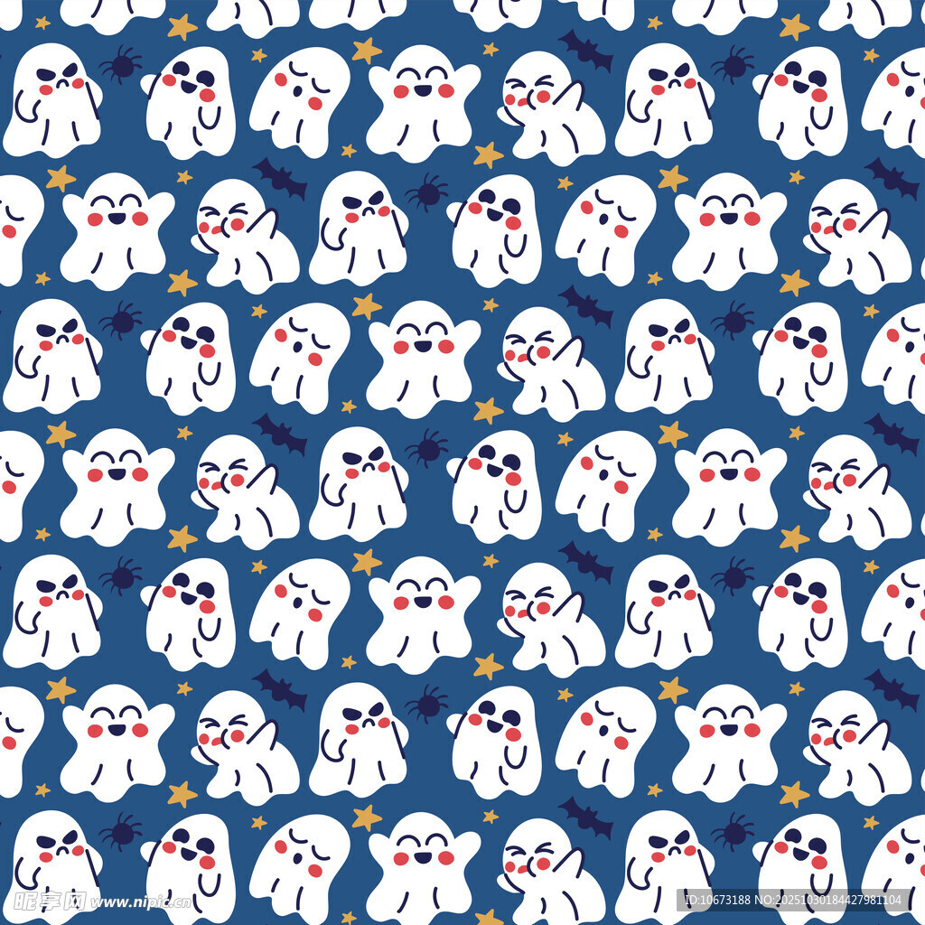 蓝色背景的可爱幽灵图案