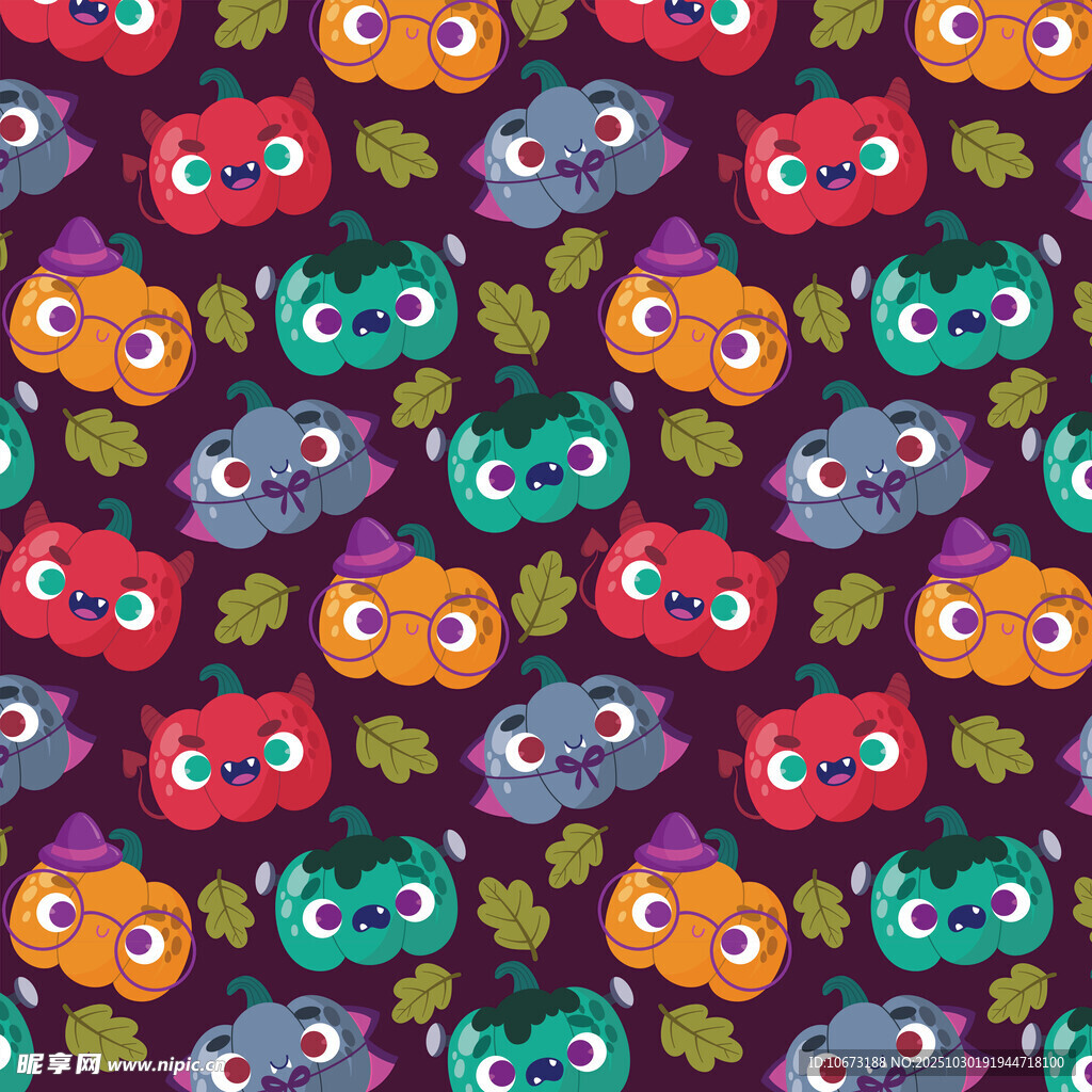 多彩卡通南瓜图案背景