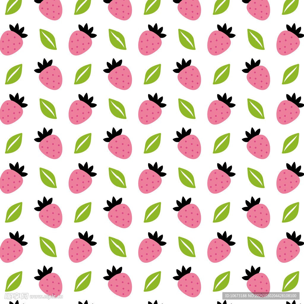 草莓绿叶无缝图案背景