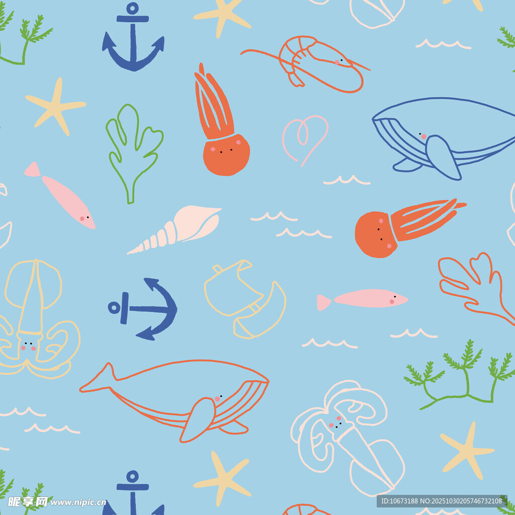 海洋元素卡通图案设计