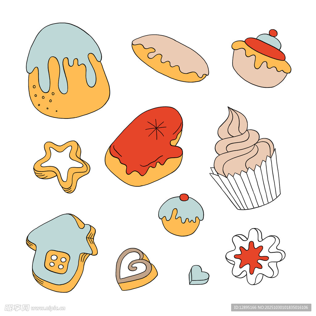 可爱卡通风格的各式甜点