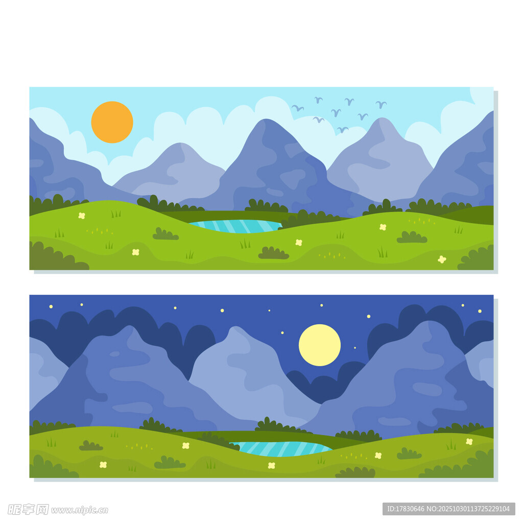 昼夜变换的山间美景