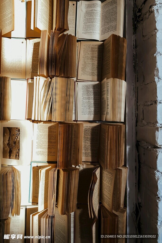 书籍堆叠成的创意墙面