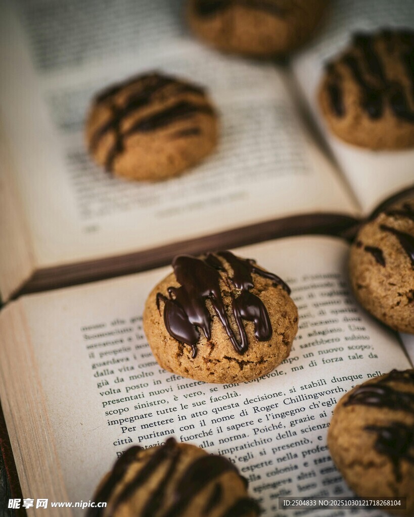 书本上的美味巧克力曲奇
