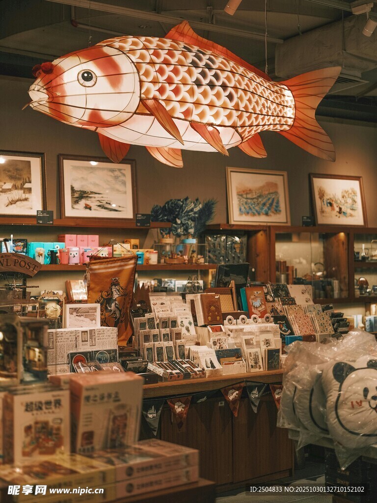 店内悬挂的精美鲤鱼装饰