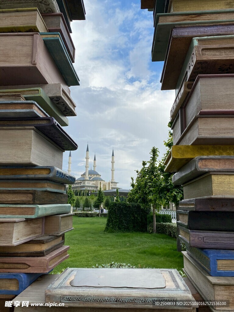 书堆间的户外景致