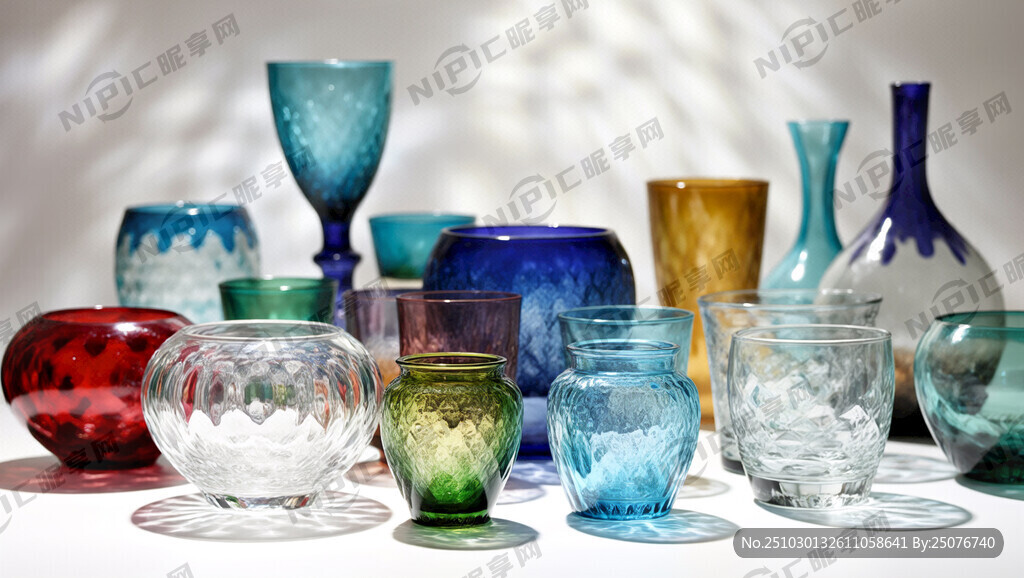 各种样式彩色玻璃器皿 玻璃制品