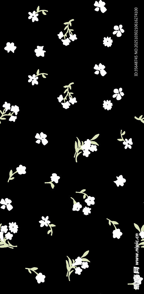 黑色背景白色小花图案
