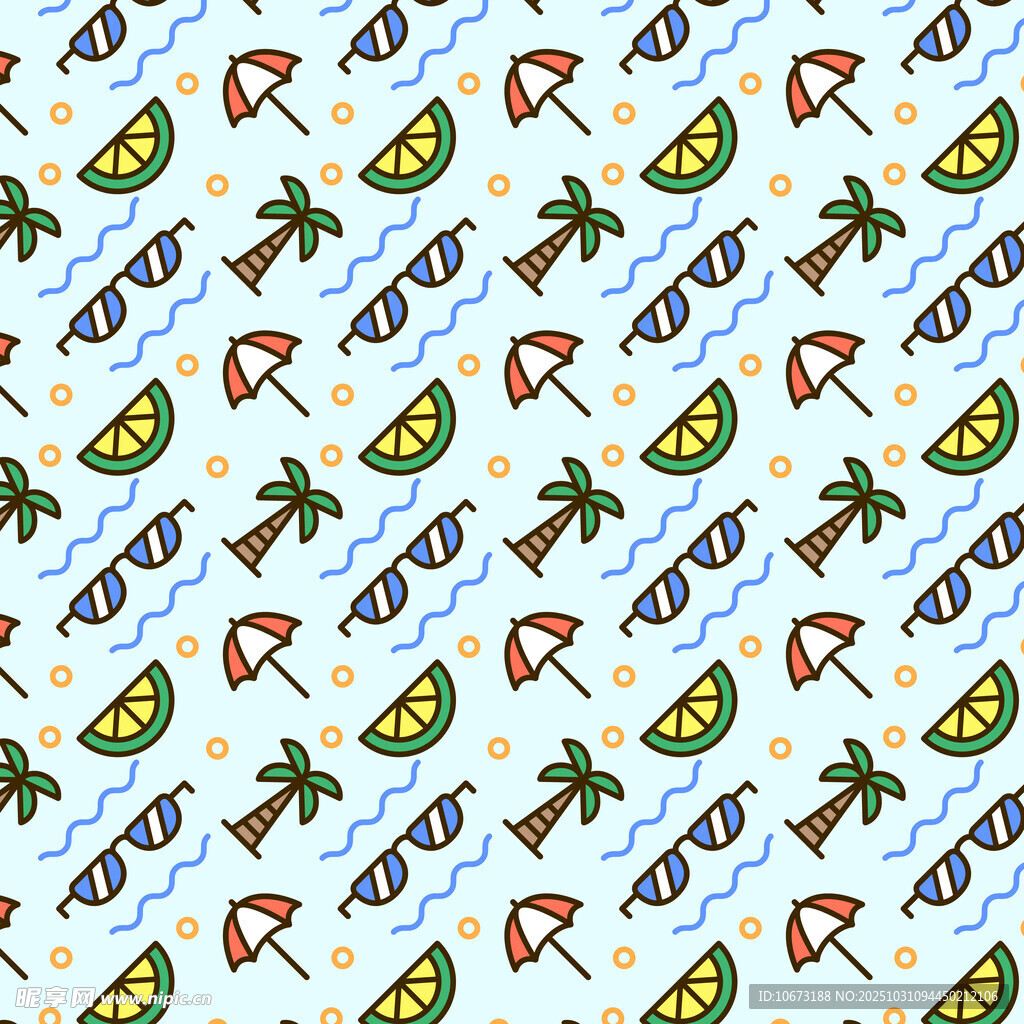 夏日海滩元素无缝图案