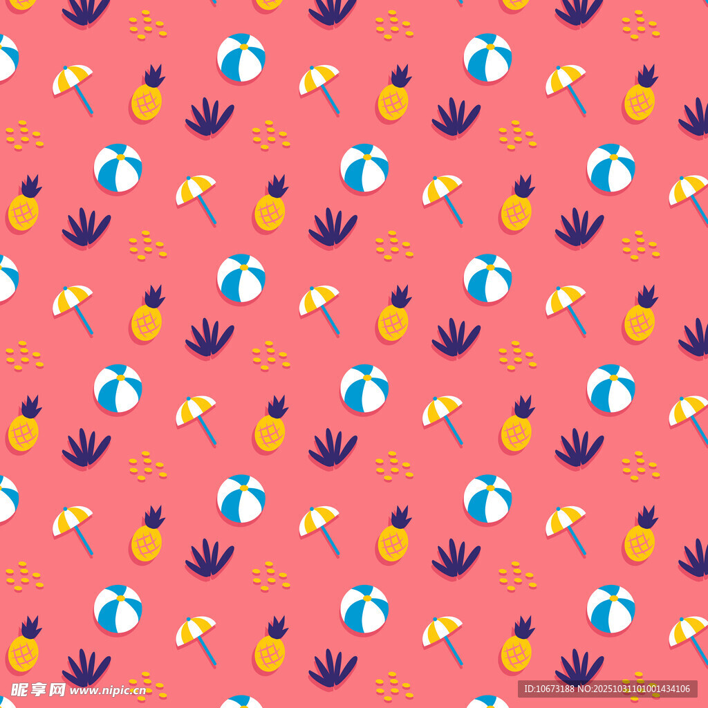 夏日海滩元素无缝图案