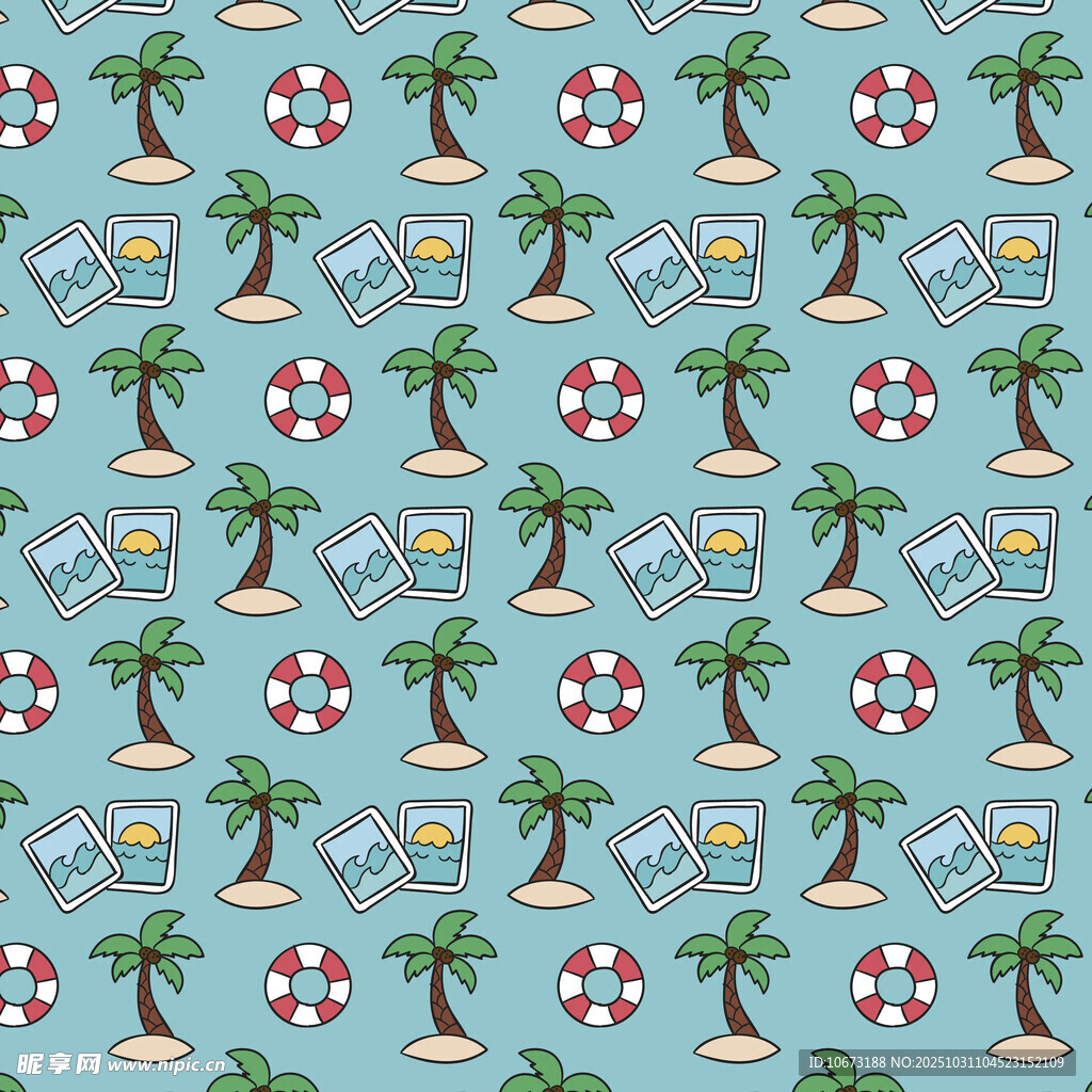夏日海滩元素无缝图案