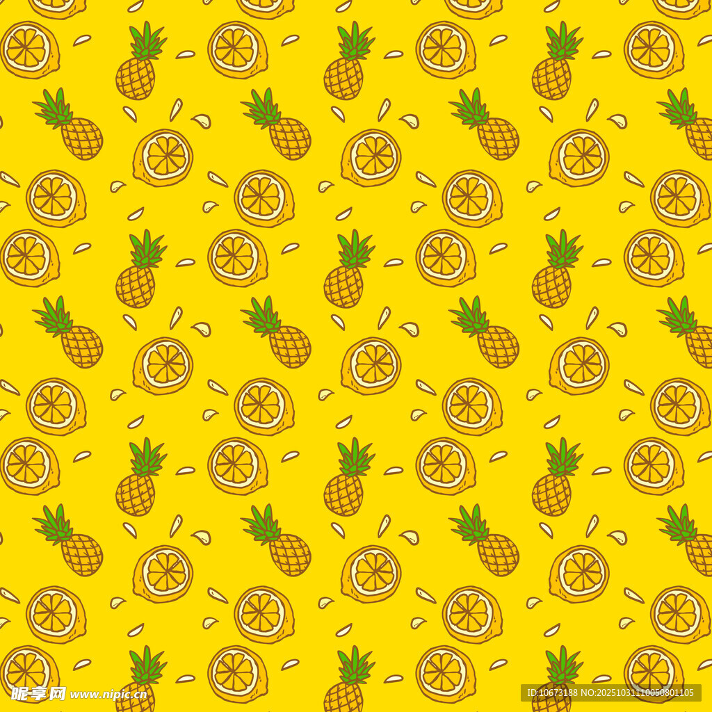 黄色背景菠萝图案纹理