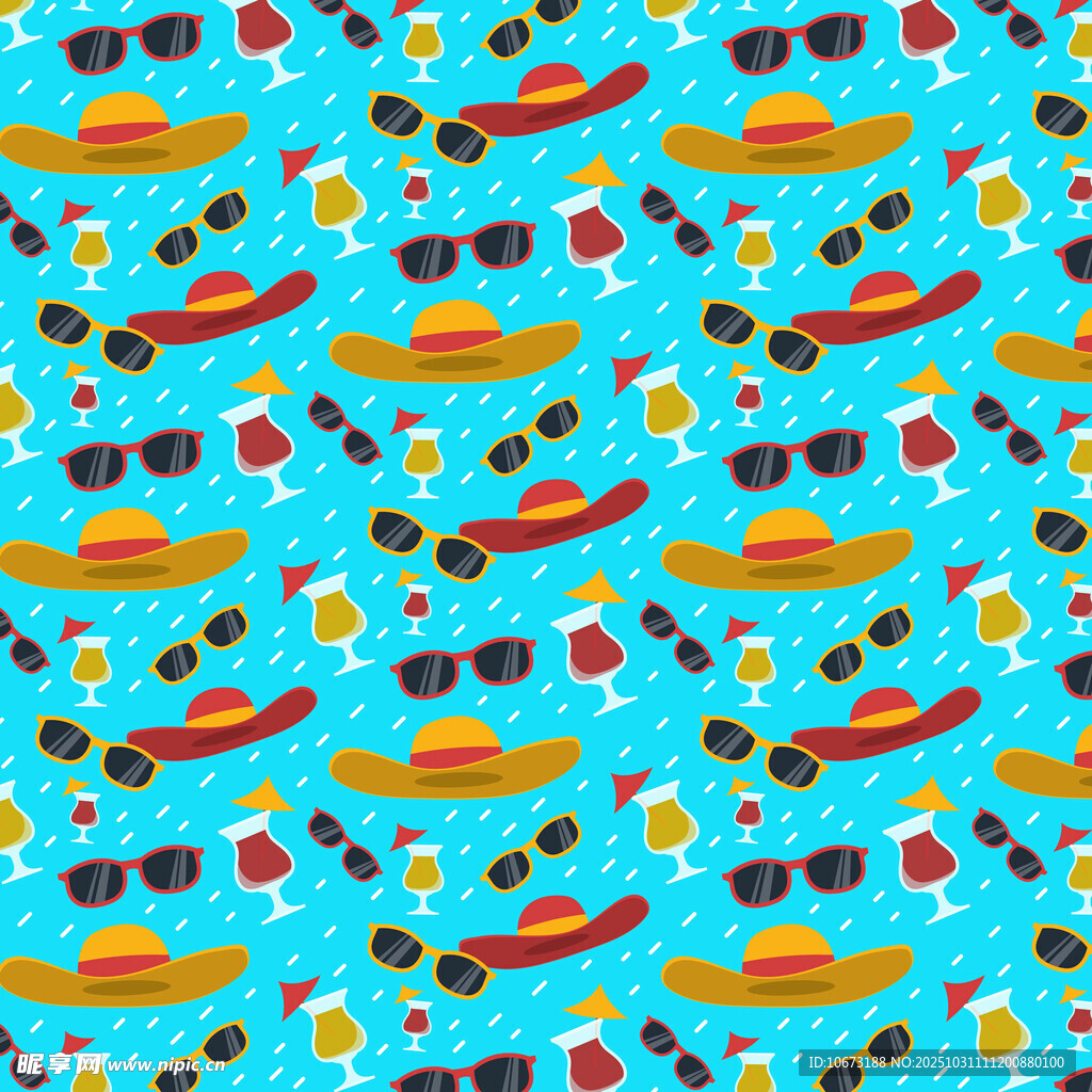 夏日海滩元素无缝图案