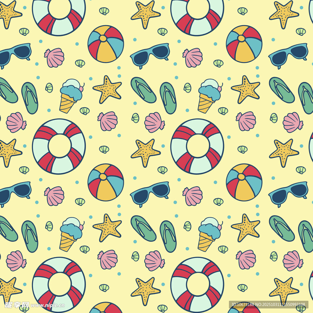 夏日海滩元素无缝图案