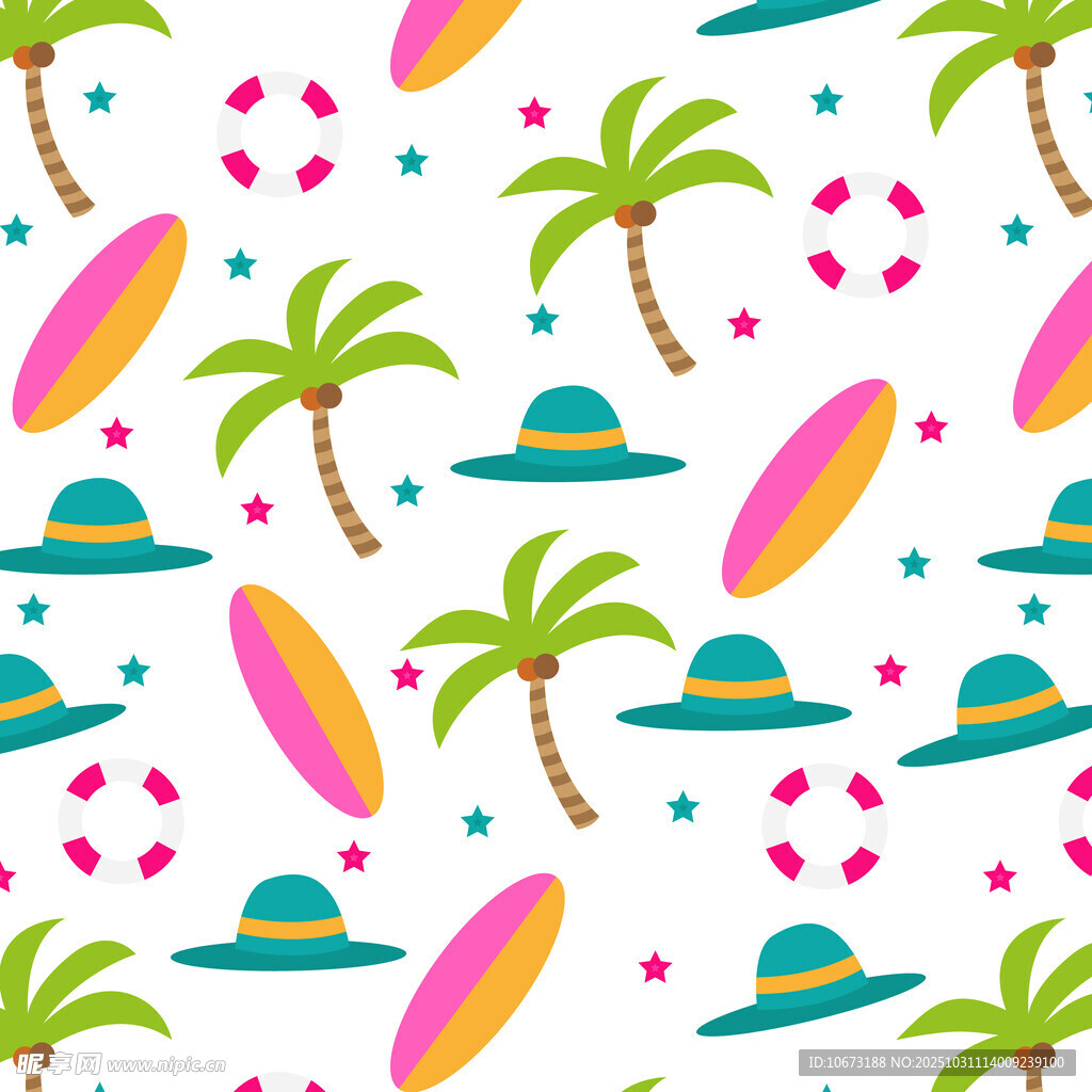 夏日海滩元素无缝图案