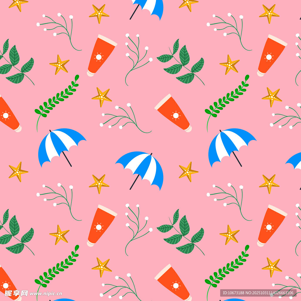 夏日海滩元素无缝图案