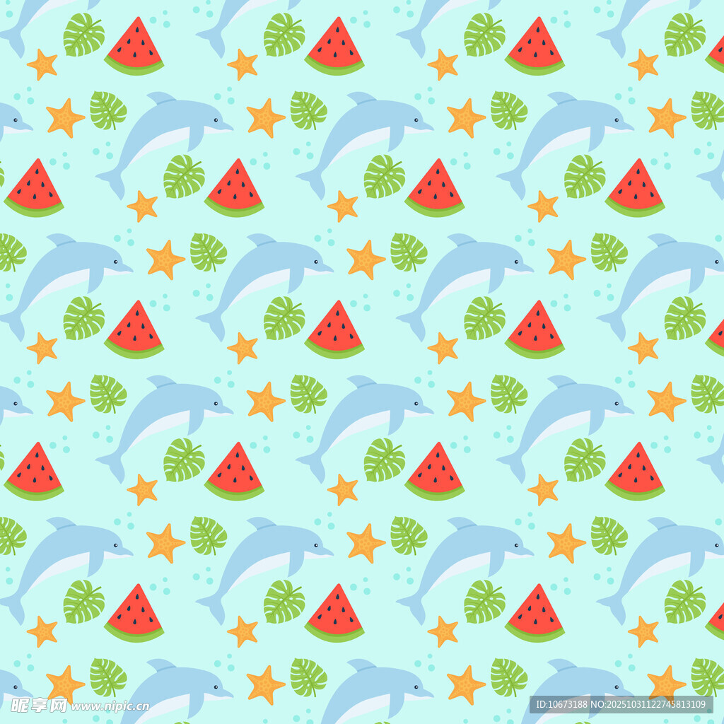 海豚西瓜图案的清新背景