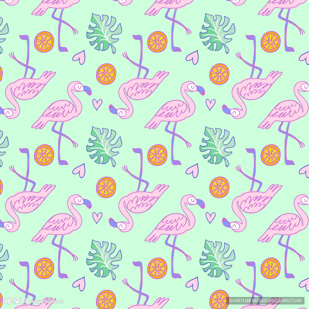 火烈鸟水果绿植无缝图案
