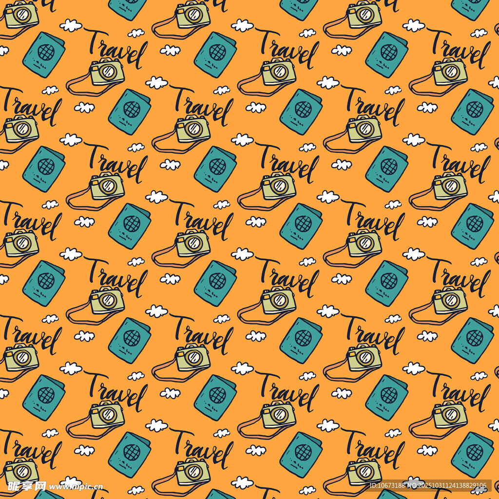 橙色背景猫咪图案无缝纹理