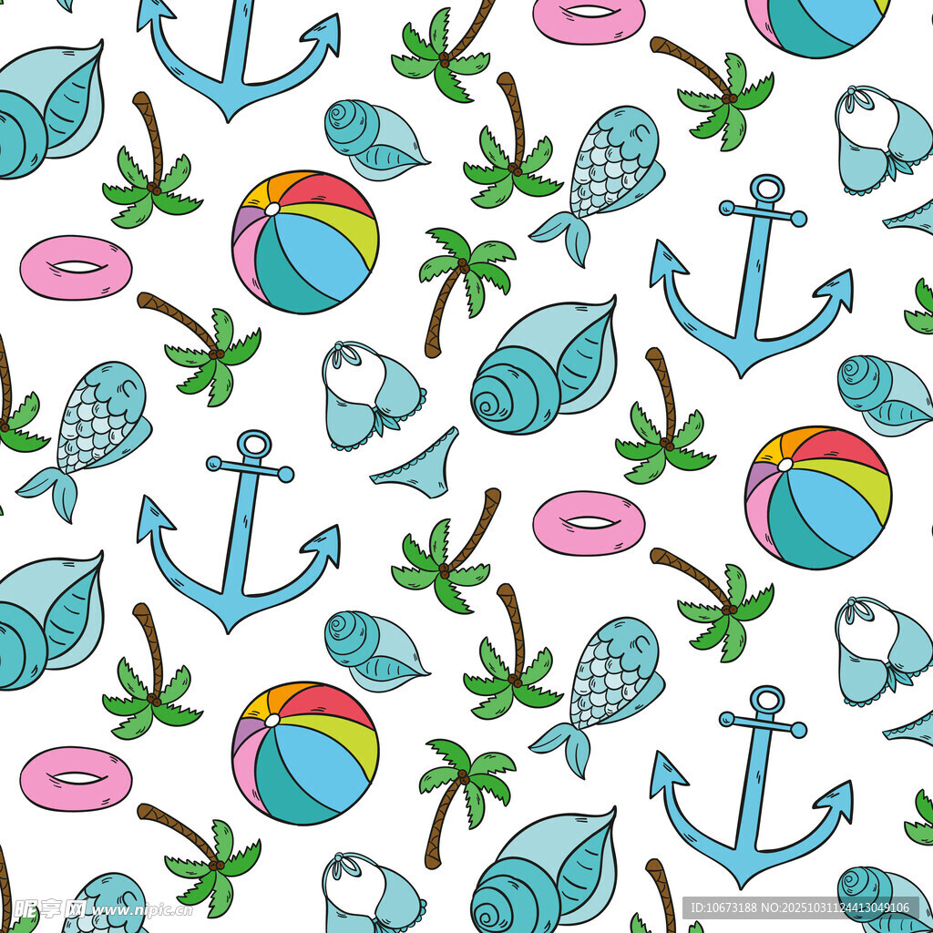 夏日海洋元素无缝图案