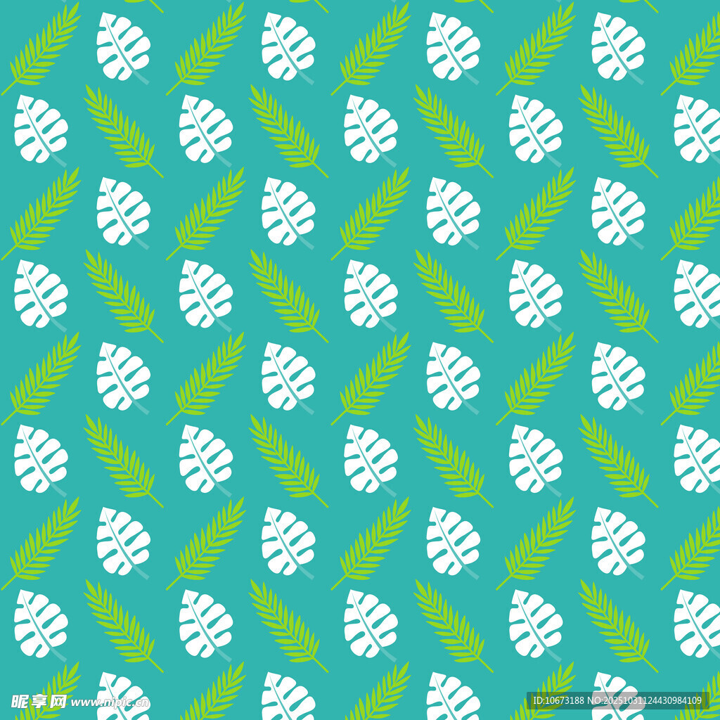 绿色底白色叶子图案背景