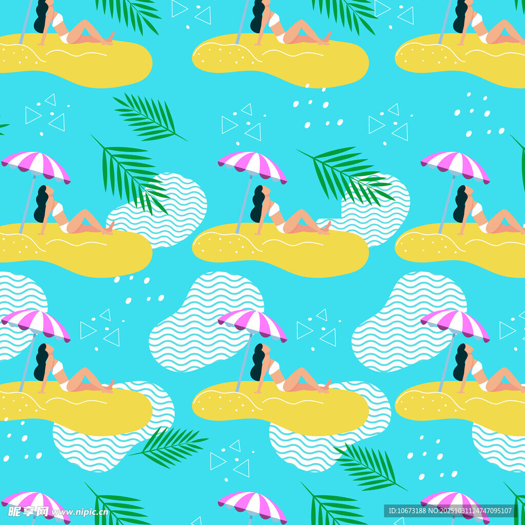夏日海滩度假风图案设计