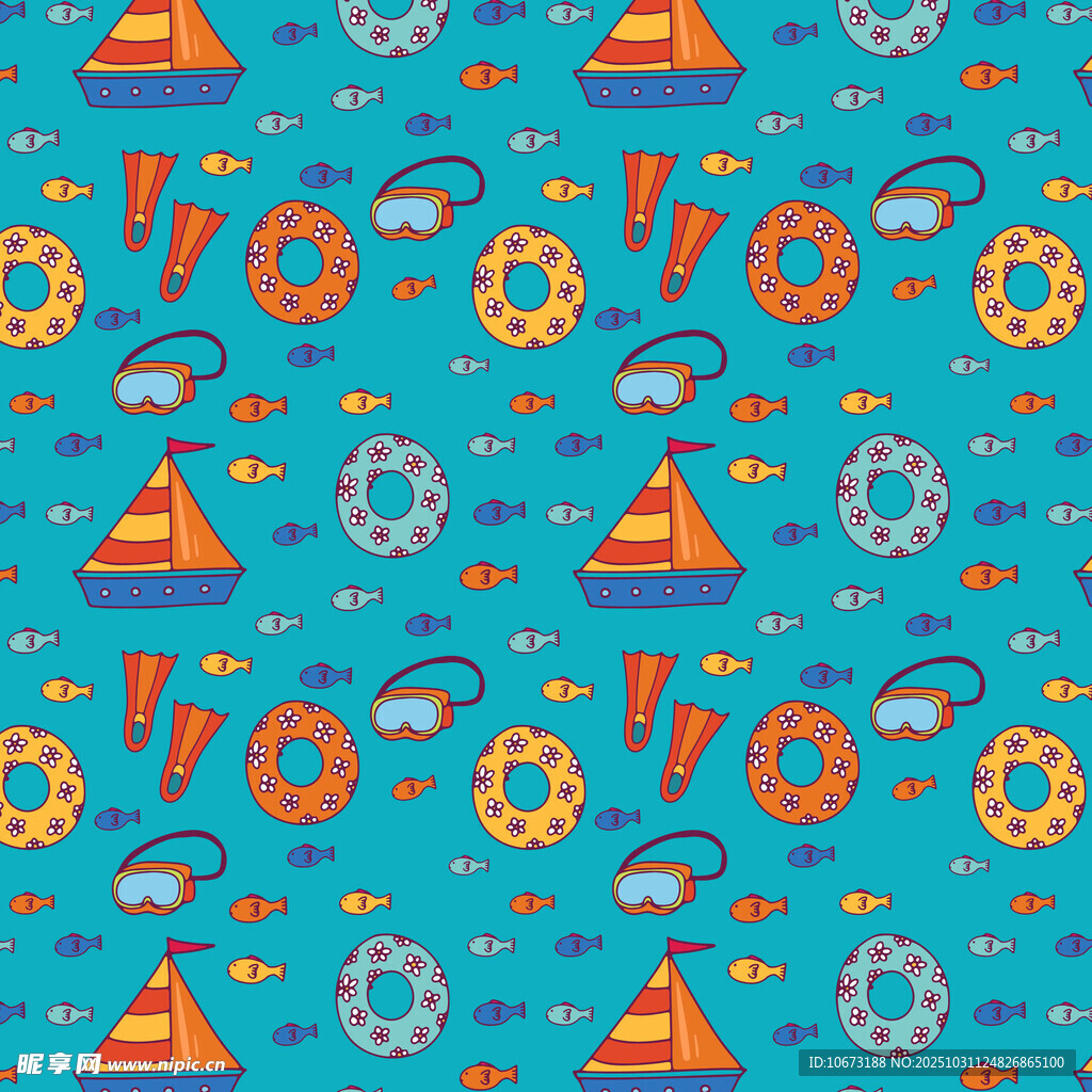 海洋主题航海元素无缝图案