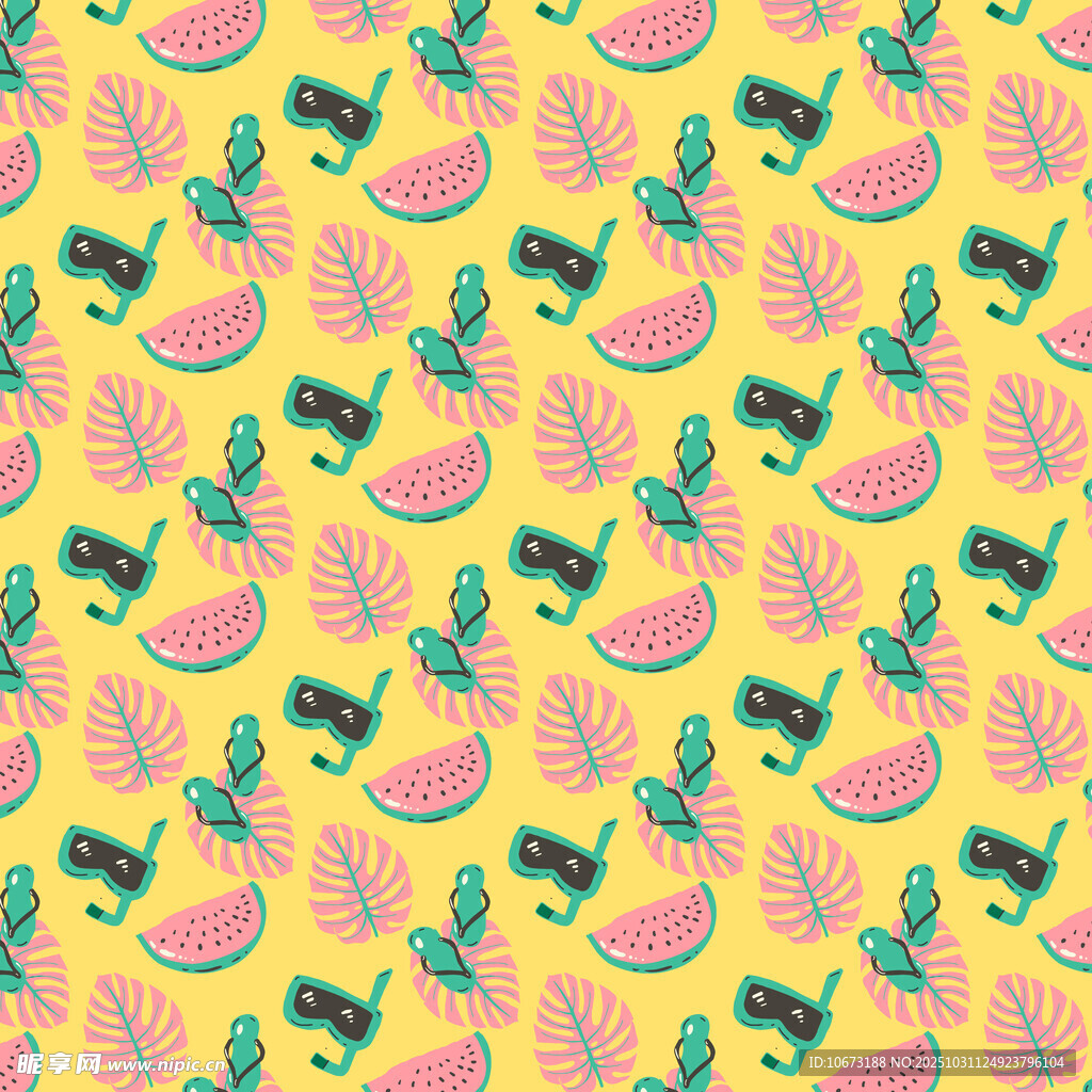 黄色背景水果仙人掌图案