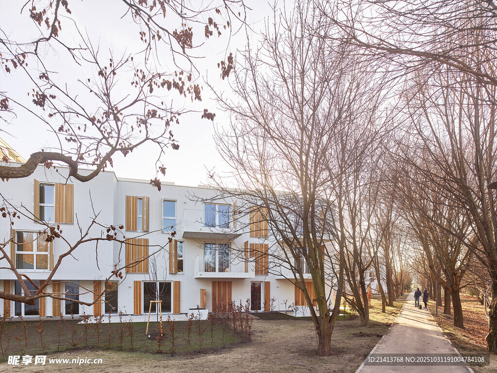 冬日街边的现代建筑景观