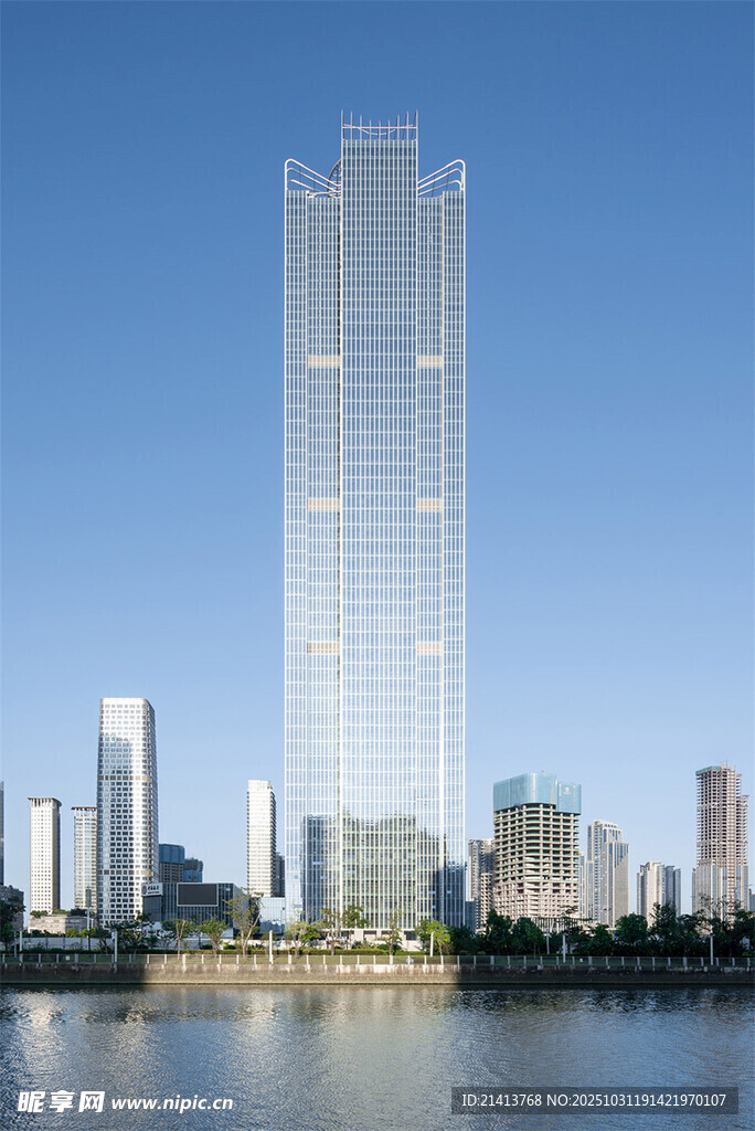 河畔摩天大楼城市景观