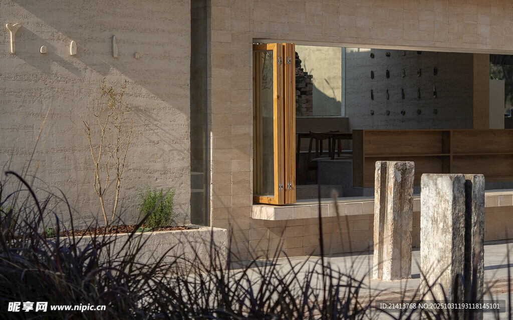 现代建筑旁的绿植景观