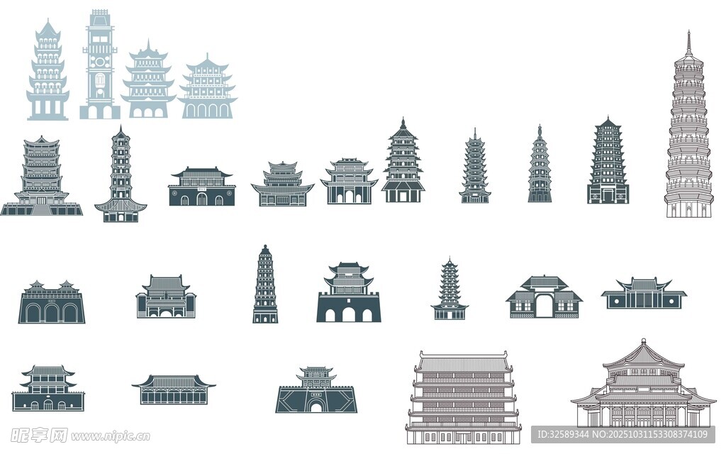 中式古建筑图标集合