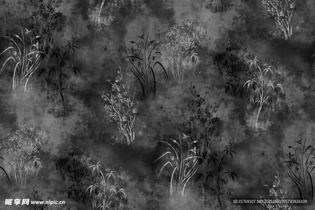 黑白抽象植物纹理背景图