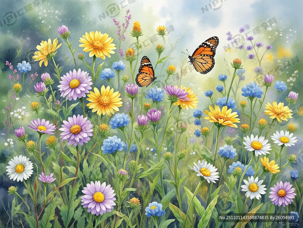 水彩野花蝴蝶