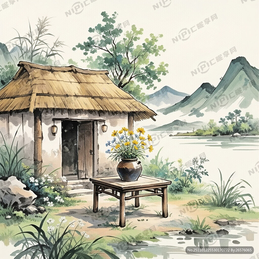 草房门前一个方桌