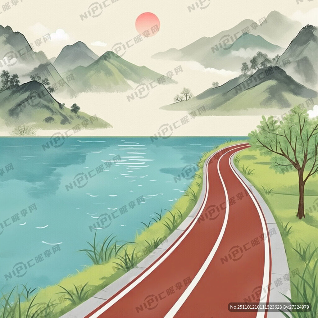 环湖跑道 卡通背景
