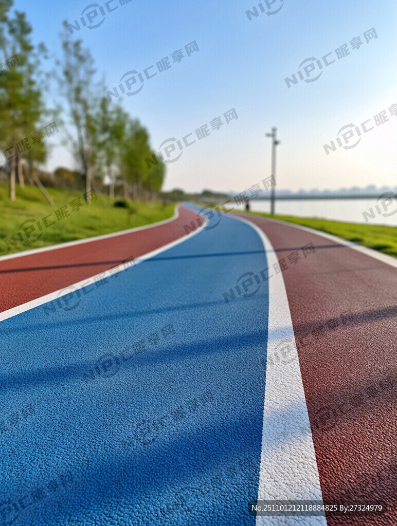 环湖跑道蓝色卡通背景