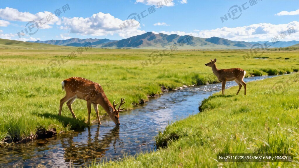 蓝天白云 远山 大片草原 