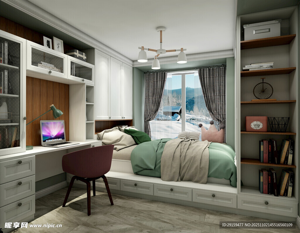 简约温馨卧室书房一体化空间