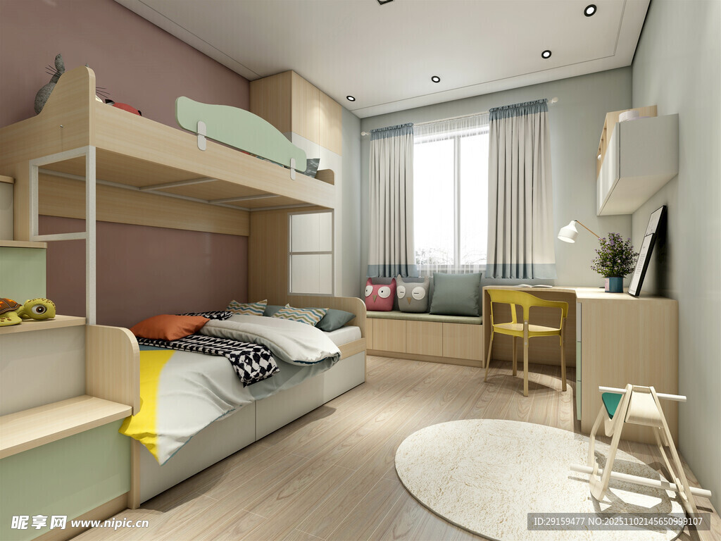 现代简约风儿童双层床卧室