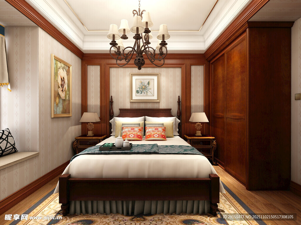 中式典雅卧室室内场景